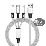 3-in-1 USB Cable -  Lightning, Micro USB, USB Type C Fast Charging Cable